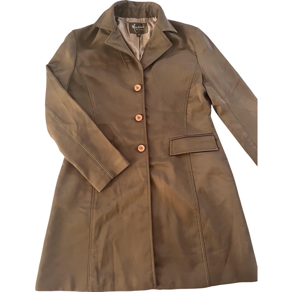 Mastina Coat Womens 40 Brown Mid Length Single Breasted Classic Lined Overcoat